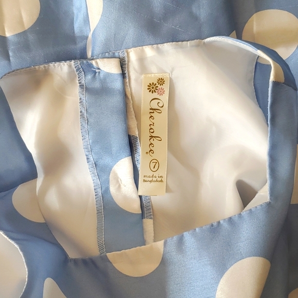 Polka Dot Tank Dress, Carolina Blue & White Satin, Ribbon Sash, Sleeveless, 7 - Picture 6 of 7